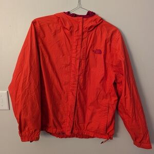 The North Face Women’s Size Medium Orange-Red Rain Jacket w/ Pink Mesh Lining